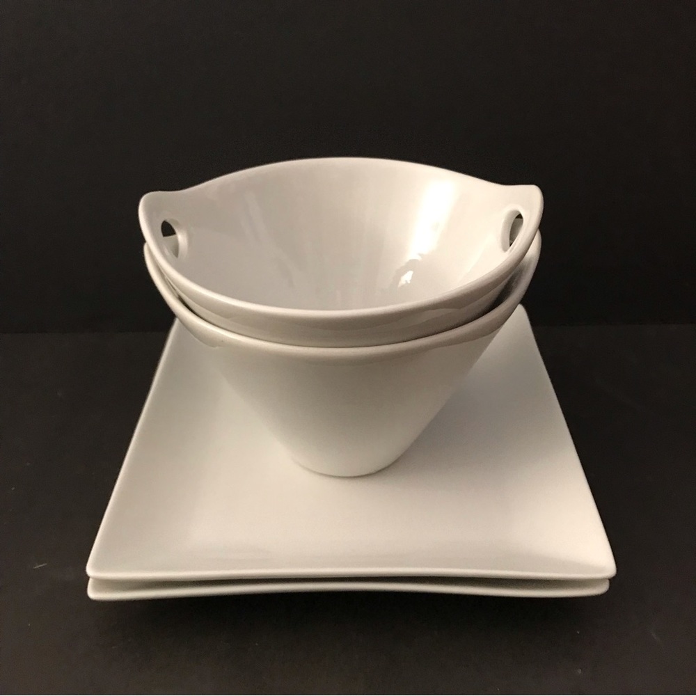 Crate and Barrel ceramic noodle bowls & plates (4 pcs)